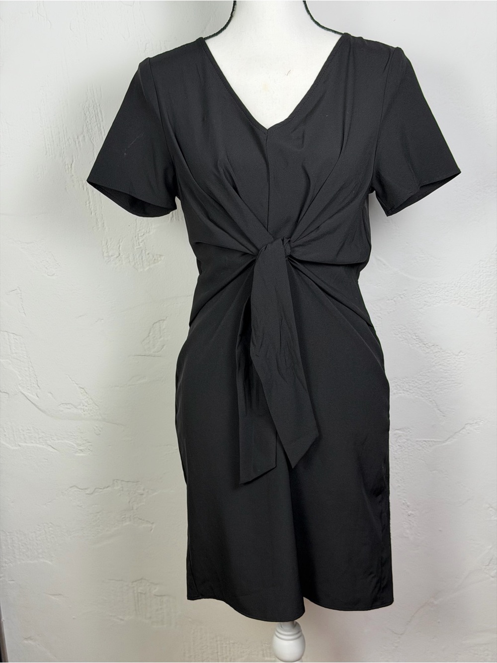 Elevated Basics - Anthropology, Everly Black Tie-Front V-Neck Dress - size Small